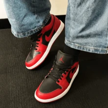 Nike 男鞋新款AJ1低筒休閒復古板鞋籃球鞋 - 紅色/黑色 - 查看 4