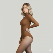 Women's Basic Second Skin Bodysuit Set With High Neck And Long Sleeves - High Fashion Blogger Style - 兩件套(棕色+灰色) - 查看 3