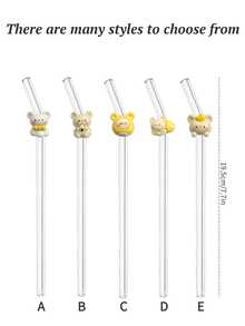 Cute Bear Shaped Transparent Glass Straws, Reusable For Milkshakes, Milk, Tea, Juice, Cocktails, Cold Drinks, Gifts For Girlfriend, Dessert Shops, Soft Drinks, Snack Bars, Office, Bars, Restaurants - View 4
