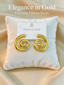 Durable Stainless Steel Earrings, Gold Geometric Stainless Steel Jewelry, Women's Earrings, Dangle Earrings, Gold-Plated Hinged Round Earrings, Bamboo Texture, Diamond Cut, Hexagon, Square, Circle, Heart - Multicolor - View 7