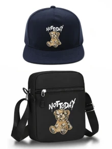 1pc/2pcs Hip-Hop Bear Graphic Print Y2K Streetwear Baseball Cap & Crossbody Bag Set, Adjustable Unisex Reversible Hat And Shoulder Bag, Gift For Yourself And Friends - Multicolor - View 20