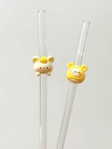 Cute Bear Shaped Transparent Glass Straws, Reusable For Milkshakes, Milk, Tea, Juice, Cocktails, Cold Drinks, Gifts For Girlfriend, Dessert Shops, Soft Drinks, Snack Bars, Office, Bars, Restaurants - View 3