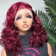 30 32Inch 99J Body Wave Bob Wigs Human Hair Colored 13x4 Lace Front Human Hair Wigs Burgundy Red Body Wave Human Hair Wigs For Women Parties Travel Birthday Celebrations Cosplay Graduations Weddings Back To School Daily Life - S99J - 查看 9