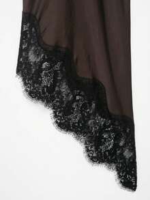 DEEKA Summer New Arrival Women's Dress, European And American Fashion Sexy Asymmetric Lace Satin Dress Elegant - Coffee - View 11