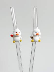 创意卡通可爱鸭子造型透明玻璃吸管，可重复使用弯曲玻璃吸管，适用于奶昔、牛奶、茶、果汁、鸡尾酒、冷饮，是送给女朋友、甜品店、软饮吧、办公室、酒吧、餐厅的理想礼物。 - 查看 3