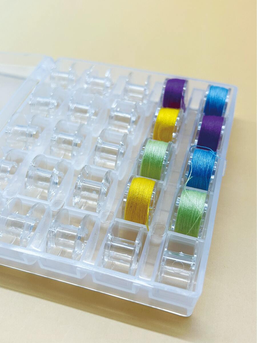 25pcs Plastic Bobbin Set, Sewing Machine Bobbins With 25 Independent Compartments, Tidy Storage, Compatible With Household Sewing Machines, Suitable For Cross-Stitch And Embroidery Thread Storage (Bobbins Only, No Thread Included) - One Box Of Bobbins (thread Not Included) - View 1