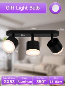 CANMEIJIA GX53 Base Rotatable 350° LED Recessed Ceiling Light, Dual/Triple Head Wall Lighting Fixture, Suitable For Home, Living Room, Kitchen, Dining Room, Bedroom, Attic, Store, Cafe, Restaurant, Corridor - GX53 Lamp Holder (rotatable Horizontally 350° and Vertically 90°) - View 16