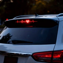 Heart-Shaped Heartbeat Pattern Brake Light Sticker, Electrocardiogram Tail Light Sticker, 3D Carbon Fiber Matte Finish, Adds Eye-Catching Safety Markings To Vehicles - A - View 2