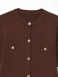 DEEKA Summer New Arrival Women Fashion Minimalist Versatile Short Sleeve Knit Top Spring - Brown 1 - View 3