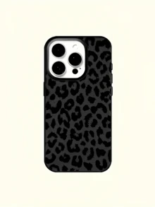 Cheetah,Leopard Print 1pc Black Full Screen Leopard Print Minimalist Shockproof TPU Phone Case Compatible With Apple 17, 16, 15, 14, 13, 12, 11 Pro Max, Air - Multicolor - View 3