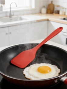 5件套红色硅胶厨房用具套装 | 不粘烹饪烘焙工具 | 包括锅铲、夹子、打蛋器、刷子 | 耐热 - 紅色 - 查看 8