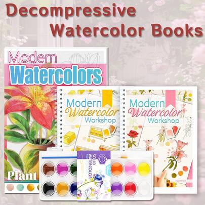 Bộ dụng cụ vẽ tranh màu nước hiện đại: 3 tập sách tô màu nước (chủ đề cây cối, hoa và nhà bếp) với bộ 16 màu nước đặc, gáy xoắn 180°, hình vẽ không phải định dạng AI kèm hướng dẫn từng bước, giấy chất lượng cao chống lem mực, lý tưởng cho người lớn và người mới bắt đầu, món quà tự làm hoàn hảo cho Giáng sinh và sinh nhật.