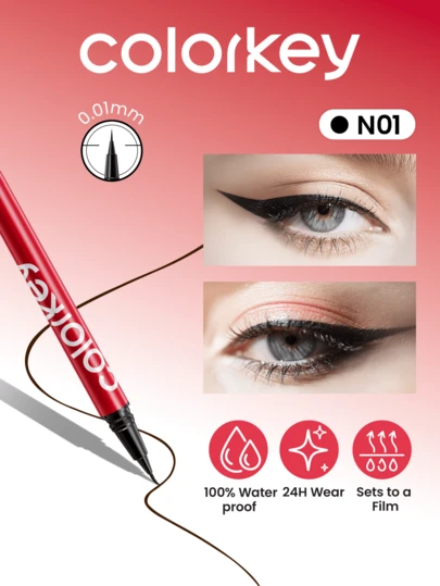 COLORKEY 持久眼线笔，防水防晕染，可延长眼线，易于卸除，显色度高，彩妆品牌产品，适合女性和女孩，是秋冬季节的理想之选，可打造拿铁妆容、Y2K妆容、90年代妆容、酷女孩妆容、唇妆搭配、新娘妆容、情人节妆容。