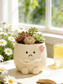 Smiling Face Planter, Cute Expression Design, No Drainage Hole, Funny Small Flower Pot, Suitable For Indoor Succulents, Unique Gift For Plant Lovers - Multicolor - View 14
