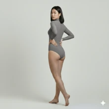 Women's Basic Second Skin Bodysuit Set With High Neck And Long Sleeves - High Fashion Blogger Style - 2-piece Kit (Black + Gray) - View 5
