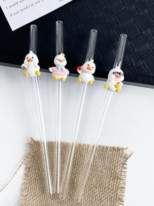 创意卡通可爱鸭子造型透明玻璃吸管，可重复使用弯曲玻璃吸管，适用于奶昔、牛奶、茶、果汁、鸡尾酒、冷饮，是送给女朋友、甜品店、软饮吧、办公室、酒吧、餐厅的理想礼物。 - 查看 2