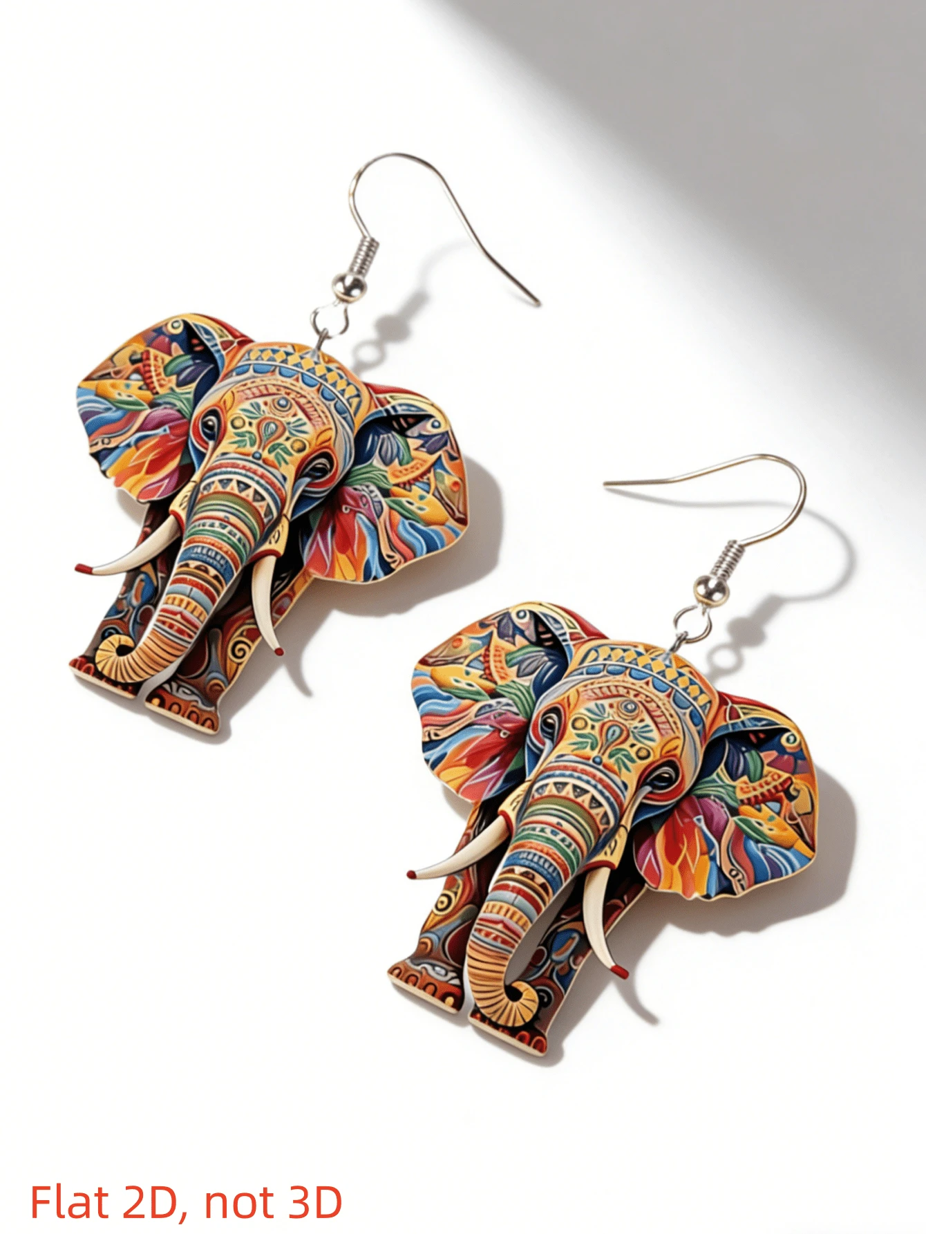 Pendientes con colgante de elefante colorido retro 2D, estilo bohemio, elegante y de moda, adecuado para uso diario y fiestas, un regalo exquisito para el ocio y las vacaciones - elefante - Ver 1