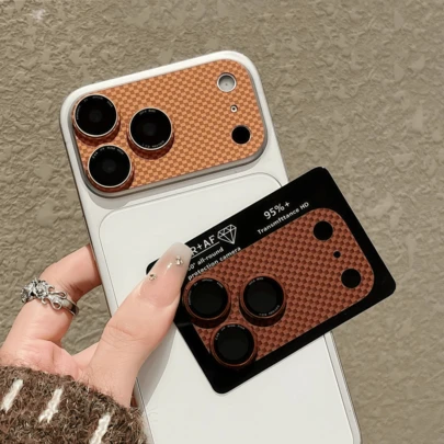 Kevlar Carbon Fiber Lens Film Compatible With Apple 17pro/17promax, Camera Lens Protector, Luxury Printed Design, Fashionable Phone Accessory, Decorative Phone Skin, High-Quality Protection, Anti-Scratch