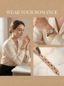 这款女士合金表带石英腕表，简约表盘设计，适合正式场合佩戴。优雅的女士腕表是母亲节、情人节或结婚纪念日送给妻子或女友的理想礼物。这款时尚腕表既适合日常通勤，也适合晚宴、婚礼和时尚聚会等正式场合。对于任何腕表爱好者来说，它都是一份完美的礼物。 - 金色 - 查看 9