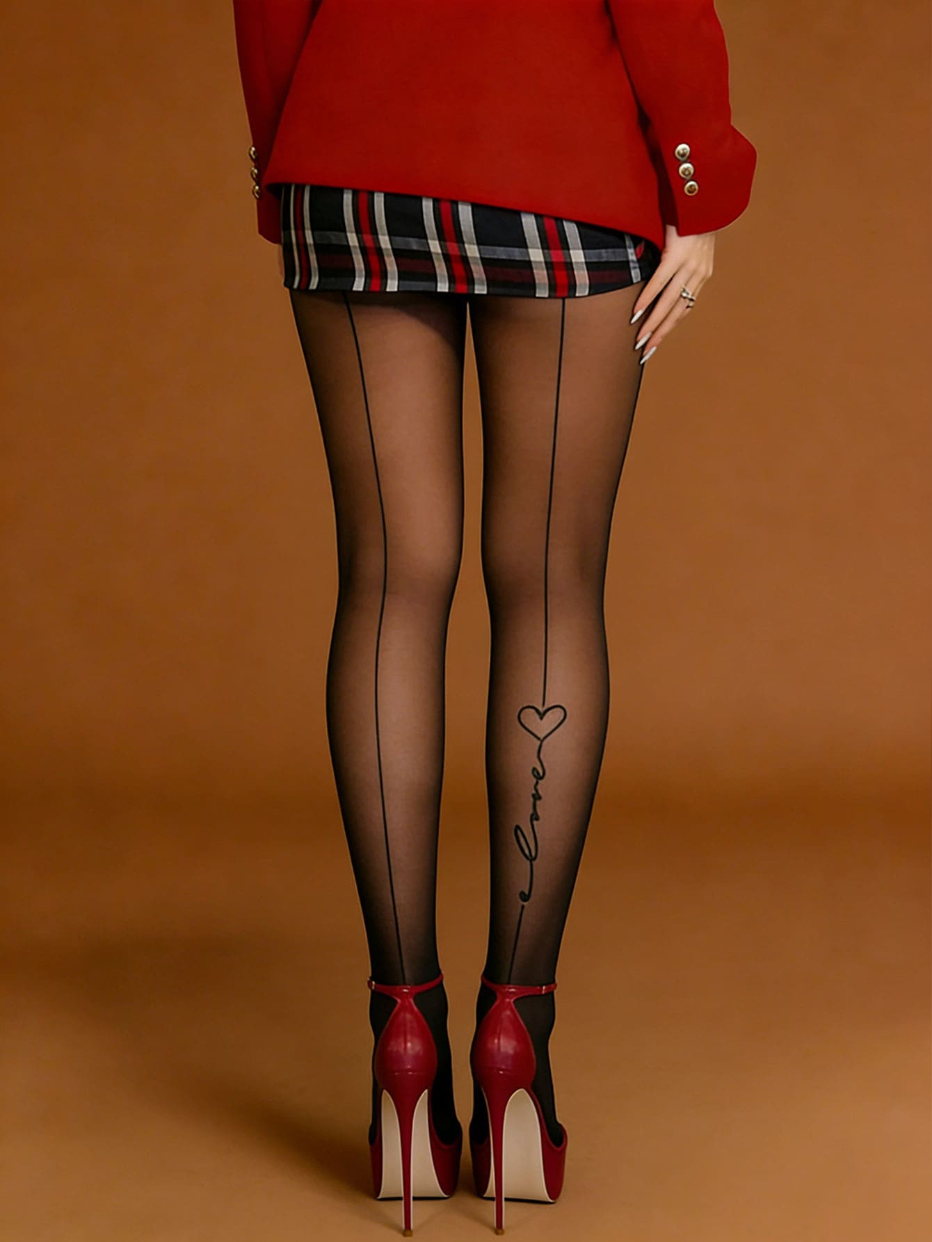 1 Pair Sexy Heart Pattern Tights Black Sheer Stockings With Flocking Detail Perfect For Bridal Wedding Season - Multicolor - View 1