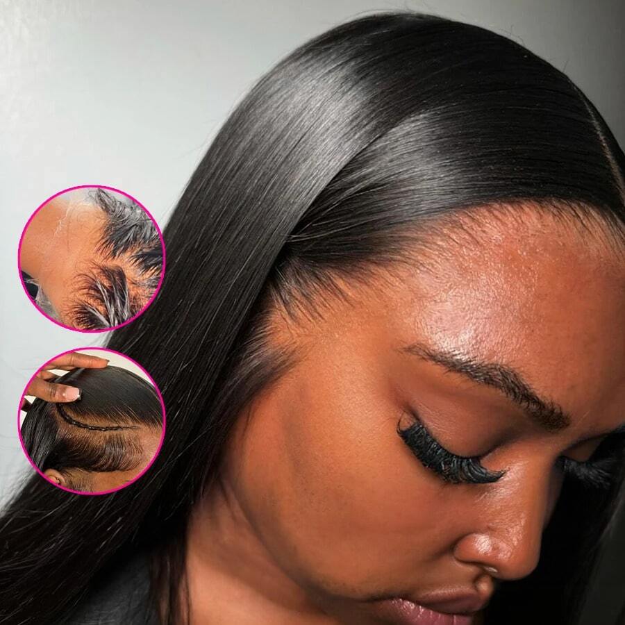 SHINEHAIR Echthaarperücken mit glattem Ansatz, vorgezupften Babyhaaren, 180 % Dichte, 13x6, 7x5, mit 360°-Front, kleberfrei, natürlicher Haaransatz, brasilianische Echthaarperücken für Damen