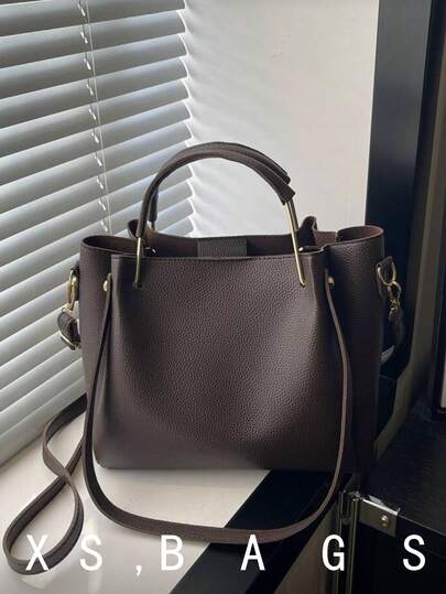 1 pieza Bolso de hombro tipo tote de unicolor para mujer, adecuado para el uso diario