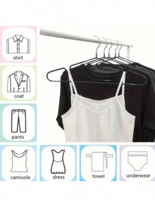 1pc/10pcs/20pcs/40pcs/60pcs Adult Seamless Non-Slip Stainless Steel Clothes Hangers, Home Use - Black - View 9