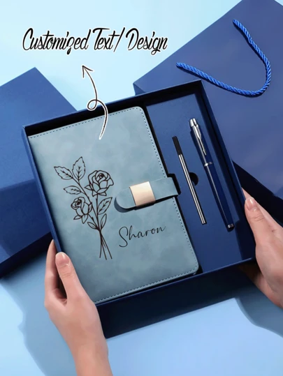 Conjunto de Presente de Caderno e Caneta de Alta Qualidade Personalizado, Conjunto de Escrita Elegante Personalizado, Caderno e Caneta Personalizados, Presente de Caderno Personalizado, Conjunto de Papelaria Estiloso Personalizado, Caderno Elegante Personalizado, Caderno de Capa Dura Personalizado - Uma Escolha de Presente Ideal para Estudantes e Profissionais