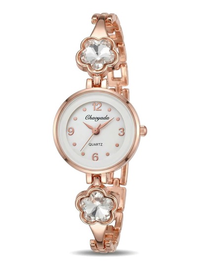 1PC Women's Rose Gold Cute Mini Quartz Watch Floral-Decorated Wristwatch Stylish Ladies' Timepiece Perfect For Everyday Wear And Casual Occasions Ideal As A Birthday Gift, Valentine's Day Gift, Or Christmas Gift For Her Suitable For Fashion Parties Or Daily Commuting The Perfect Gift Watch For Enthusiasts.