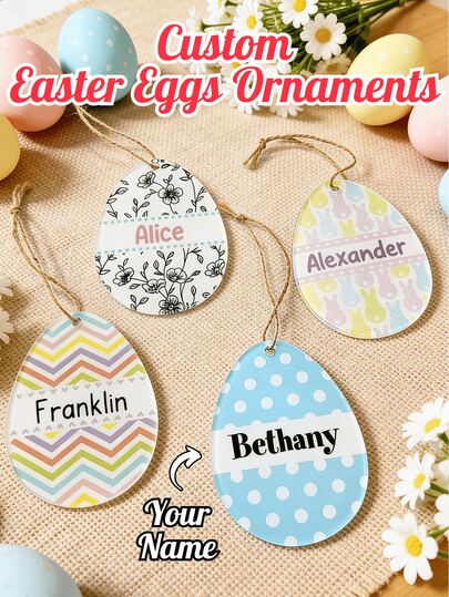 1/3/5pcs, Personalized Easter Party Egg Decorations, Unique Personalized Easter Basket Stuffers, Customized Name Easter Decorations, Customizable Easter Tree Decorations, Festive Easter Gifts, Party Decor, Room Decor, Living Room, Easter Decor, Couples, Family, Friend.