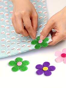 100/1pc Multi-Color Felt Flowers,Self-Adhesive Appliques,DIY Crafts,Reusable&Matte Finish,Ideal For Fabric Crafts, DIY Projects&Classroom Decorations,Vibrant Floral Designs For Creative Expression,Bouquet Making Supplies,DIY Crafts Sewing Handcraft - A - View 5