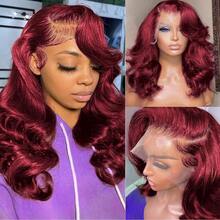 30 32Inch 99J Body Wave Bob Wigs Human Hair Colored 13x4 Lace Front Human Hair Wigs Burgundy Red Body Wave Human Hair Wigs For Women Parties Travel Birthday Celebrations Cosplay Graduations Weddings Back To School Daily Life - S99J - 查看 5