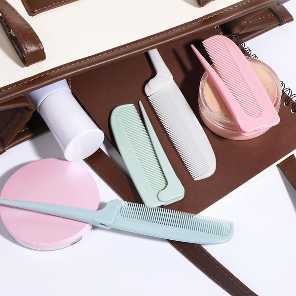 4pcs Portable Foldable Comb Set, Includes Pointed Tail Comb, Mini Cute Scalp Massage Air Cushion Brush, Hair Styling Brush, Suitable For Salon, Beauty Occasions, Travel, Back To School, Vacation Hair Tool Kit