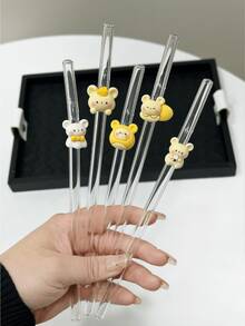 Cute Bear Shaped Transparent Glass Straws, Reusable For Milkshakes, Milk, Tea, Juice, Cocktails, Cold Drinks, Gifts For Girlfriend, Dessert Shops, Soft Drinks, Snack Bars, Office, Bars, Restaurants - View 7