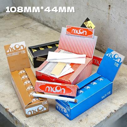 MOON Classic Series 25/50/100 Pcs 108 Classic Red + 24 Pcs TIPS Manual Rolling Papers Combo Set, Classic Striped Red 800/1600/3200 Sheets Large Size Striped Paper Slow Burning Thin Tough Breathable Uniform Combustion, Blue/Brown Gray/Black Yellow 1200/2400 Sheets W Crease Strong Support Filter Mouthpiece TIPS Paper, Stable Quality High Cost Performance, Comfortable For Self-Use