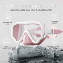 Máscara de buceo de marco grande para adultos, lente de vidrio templado impermeable y de alta definición, máscara de buceo de silicona líquida suave, equipo de natación y buceo para exteriores - Rosa - Ver 1