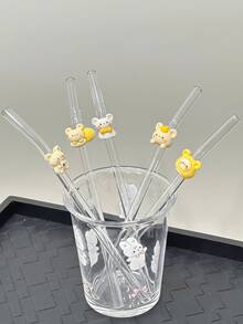 Cute Bear Shaped Transparent Glass Straws, Reusable For Milkshakes, Milk, Tea, Juice, Cocktails, Cold Drinks, Gifts For Girlfriend, Dessert Shops, Soft Drinks, Snack Bars, Office, Bars, Restaurants - View 6