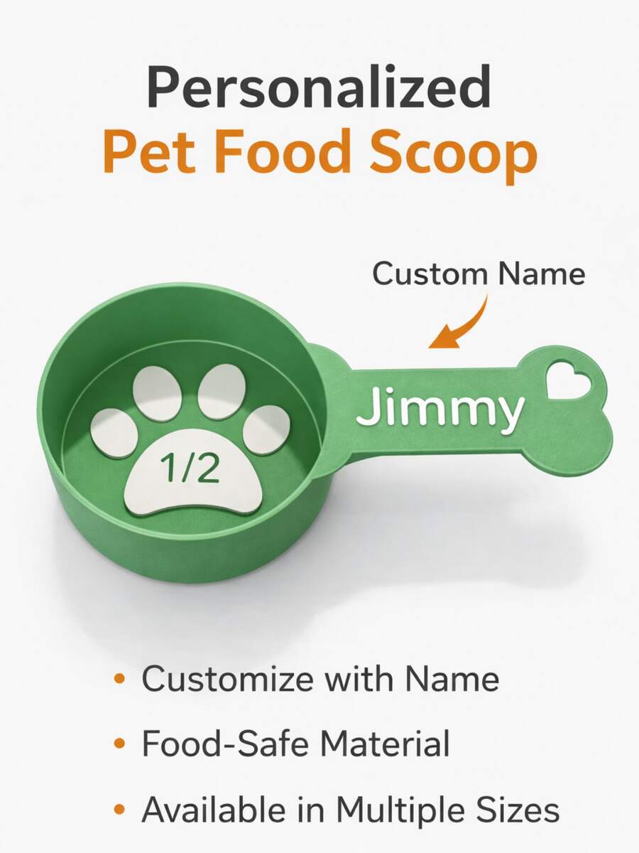 1pc Personalized Ergonomic PLA Pet Food Scoop, Modern Minimalist Style Custom Name Design Neutral Color Oval Deep Cup Design, Precise Control Of Pet Food Portion, Suitable For Daily Use, Home Kitchen Storage And All-Season Pet Care - Multicolor - View 1
