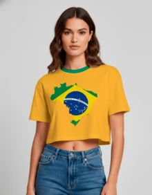 Cropped Feminina Estampa Ordem E Progresso 1 Casual Treino Academia Diversas Cores Hexa Copa - Amarela Gola Verde - Visão 5