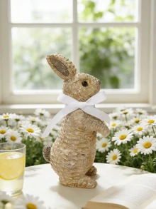 Escultura decorativa de escritorio con diseño de conejo adorable, hecho de material de vid, decoración de Pascua para el hogar, jardín y habitación de niños - A - Ver 6