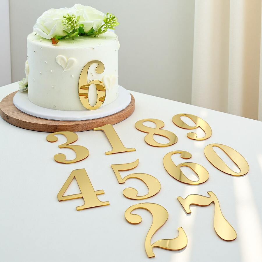 亚克力数字蛋糕装饰插牌,DIY纸杯蛋糕装饰,0-9数字,镜面金/银色插签,适用于婚礼蛋糕、生日派对、婴儿派对等场合 - 彩色 - View 1