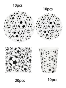 10pcs/50pcs/80pcs Football Theme Disposable Paper Plates, Cups, Napkins Party Supplies Tableware Set, Suitable For Football Theme Birthday Party, Sports Theme Event, Football Enthusiast Gathering, Etc. - Black and White - View 7