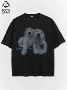 Tiny Spark Black Tee Shirt Funny Animal Graphic Dog Printed - Black - View 1