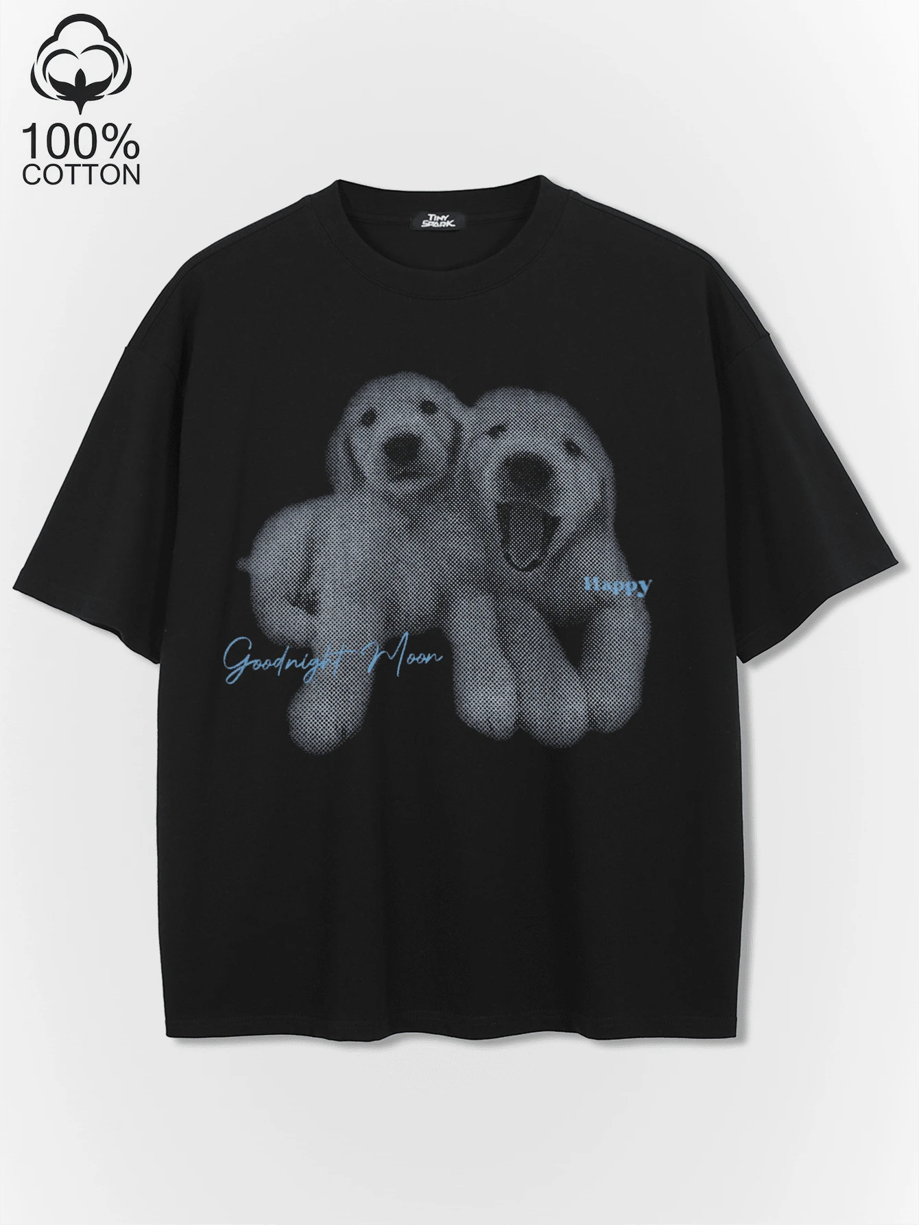 Tiny Spark Black Tee Shirt Funny Animal Graphic Dog Printed - Black - View 1