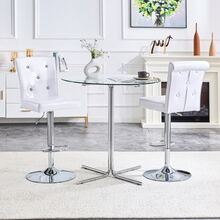 A Set Of Two Retro White Alligator Leather Bar Stools, Featuring A Crystal Buckle Design And Synthetic Leather, Brings A Touch Of Elegance And Mystery To The Dining Area. - White - View 4