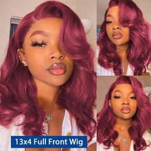 30 32Inch 99J Body Wave Bob Wigs Human Hair Colored 13x4 Lace Front Human Hair Wigs Burgundy Red Body Wave Human Hair Wigs For Women Parties Travel Birthday Celebrations Cosplay Graduations Weddings Back To School Daily Life - S99J - 查看 6