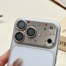 Apple 17 Pro Max/17 Pro Metal Lens CD Texture Rhinestone Camera Lens Protector Film, Anti-Scratch, Anti-Drop, Shiny Rhinestone Design - Orange - View 2