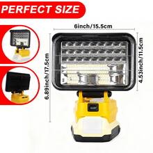 6-Inch Outdoor Wireless LED Work Light (Battery Not Included, Light Fixture Only), Nighttime Ambient Light, DCB 205 Lithium Battery Compatible Only, High-Brightness Emergency Floodlight, With Dual USB Ports And Two-Level Brightness Adjustment, Portable Handheld Light, Compatible With Smartphones/Tablets, An Essential Choice For Outdoor Adventurers, Car Accessory Enthusiasts, And As A Gift. - 6-inch Outdoor Wireless LED Work Light - View 2