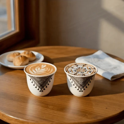 6件套土耳其陶瓷杯，陶瓷茶杯，意式浓缩咖啡杯，头巾图案陶瓷饮品套装，中东咖啡杯，茶杯套装，阿拉伯风格复古厨房装饰咖啡饮具，适合日常使用和节日送礼