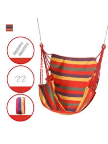 Ghế võng ngoài trời di động, thiết kế vải sọc thoải mái, ghế đu nylon chắc chắn, nhiều màu sắc để lựa chọn, ghế thư giãn treo thoải mái, hoàn hảo cho sân hiên, vườn sau nhà và cắm trại. Một vật dụng không thể thiếu để thư giãn và cắm trại. Ghế võng cắm trại 2 trong 1. - Nhiều màu - Xem 17